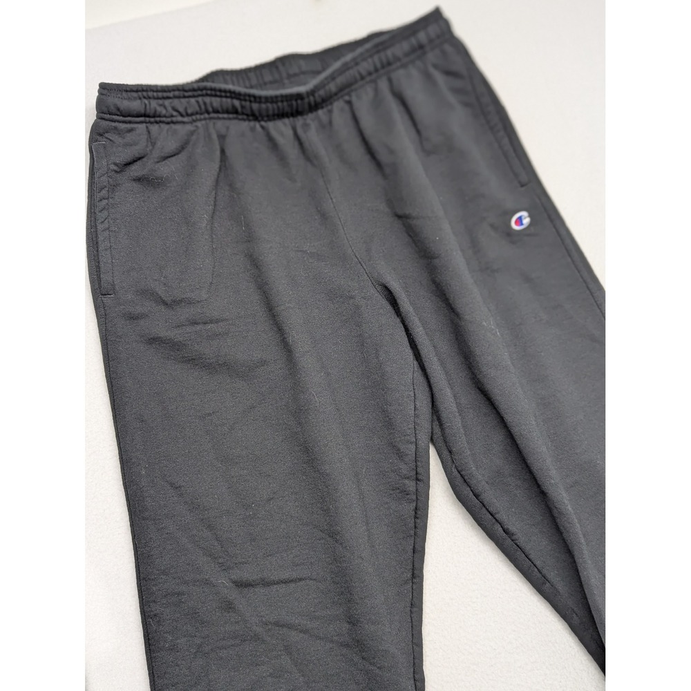Champion Mens 2XL Black Fleece Sweatpants Elastic Waist Pockets Straight Leg